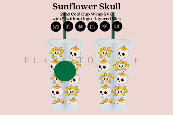Sunflower Skull Halloween 24oz Cold Cup